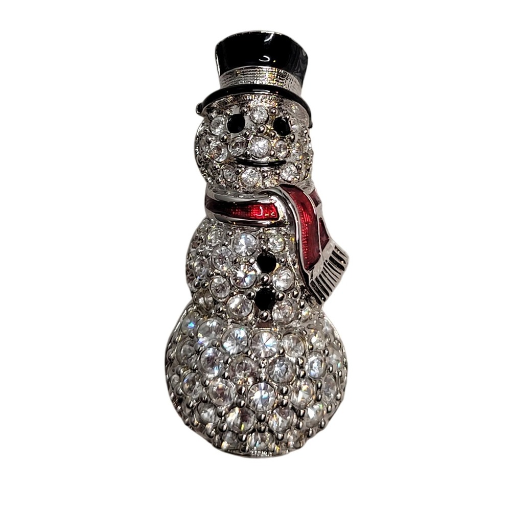 Swarovski Snowman Pave w/Clear Crystal Brooch Signed Swan‎ Holiday Winter Gift